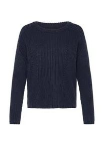 Strickfleece-Pullover oxmo "Strickpullover OXFKANNA", Damen, Gr. S, blau (night sky), Obermaterial: 60% Baumwolle CO. 40% Polyacryl PAN., Pullover