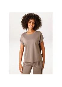 T-Shirt Aniston CASUAL, Damen, Gr. 36, braun (taupe), Single Jersey, Obermaterial: 65% Viskose, 35% Polyester, unifarben, l&auml;ssig geschnitten h&uuml;ftlang, Rundhals, Umschlagbund, Shirts T-Shirt, mit fixiertem &Auml;rmel-Umschlag - NEUE KOLLEKTION