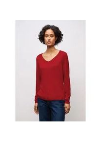 V-Ausschnitt-Pullover Street One, Damen, Gr. 34, racing rot, Stoff, 60% Viskose, 40% Baumwolle, unifarben, normal normal, V-Ausschnitt, abgesteppt, Pullover, Feinstrick