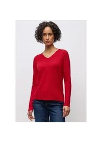 Strickpullover Street One, Damen, Gr. 46, rot (racing rot), Stoff, 50% Viskose, 28% Polyester, 22% Polyamid, Strukturmuster, normal normal, V-Ausschnitt, B&uuml;ndchen, Pullover Strickpullover, aus softem Materialmix