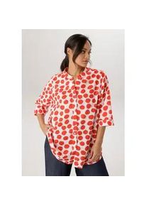 Longbluse ANISTON PLUS, Damen, Gr. 52, rot (wei&szlig;, rot), Web, Obermaterial: 100% Baumwolle, bedruckt, gemustert, gepunktet, figurumspielend Po-bedeckend, V-Ausschnitt, Blusen Longbluse, in P&uuml;nktchendessin - NEUE KOLLEKTION