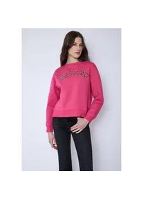 Rundhalspullover STREET ONE STUDIO, Damen, Gr. 36, schwarz candy pink, Web, 60% Baumwolle, 40% Polyester, unifarben, normal normal, Rundhals, elastischer Bund, Pullover Rundhalspullover, mit Wording