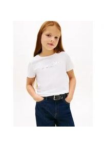 T-Shirt Tommy Hilfiger, M&auml;dchen, Gr. 7 (122), wei&szlig;, Single Jersey, Obermaterial: 60% Baumwolle, 40% Polyester, unifarben, regular fit normal, Rundhals, eingesetzt abgesteppte Kante, Shirts T-Shirt, Regular fit, f&uuml;r Kinder bis 16 Jahre