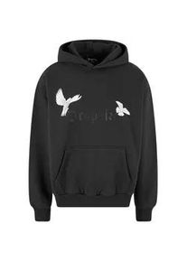 Kapuzensweatshirt DROPSIZE "Dropsize Herren Heavy Oversize Doves Hoodie", Herren, Gr. L, washedschwarz, 70% Baumwolle, 30% Polyester, bedruckt, Sweatshirts