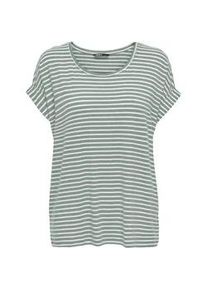 Kurzarmshirt Only CARMAKOMA "CARMOSTER STRIPE S/S O-NECK TOP JRS NOOS", Damen, Gr. M, jadeite stripes:cloud dancer, Jersey, Obermaterial: 75% Viskose, 20% Polyester, 5% Elasthan, gestreift, regular fit normal, Rundhals, Shirts