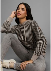 Strickpullover Kangaroos, Damen, Gr. 32/34, schwarz (schwarz, beige), Strick, Obermaterial: 50% Baumwolle, 50% Polyacryl, gemustert, oversize h&uuml;ftlang, Rippb&uuml;ndchen, Pullover Strickpullover, weit geschnitten mit Kapuze