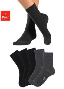 H.I.S. Basicsocken H.I.S, Damen, Gr. 35-38, schwarz (3x schwarz, 2x anthrazit meliert), Baumwollmischung, meliert, unifarben, elastisch, Socken Basicsocken, mit besonders weichem B&uuml;ndchen