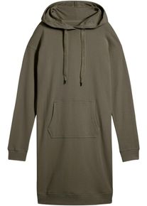 Sweatkleid bonprix "Sweatkleid mit Baumwolle", Damen, Gr. 36/38 (S), N-Gr, dunkeloliv, Sweatware, Obermaterial: 100% Baumwolle, loose fit knielang, B&uuml;ndchen, Kleider Sweatkleid, mit Kapuze, aus Baumwolle und Viskose, lockere Passform