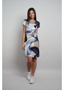 Druckkleid Seidel Moden, Damen, Gr. 52, N-Gr, jeans, Jersey, Obermaterial: 94% Viskose, 6% Elasthan, bedruckt, k&ouml;rpernah kniefrei, Rundhals, kontrastfarben, Kleider Druckkleid, mit grafischem Muster - MADE IN GERMANY