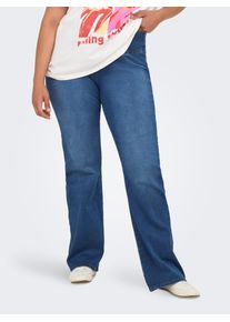 Jeansleggings Only CARMAKOMA "CARROYAL MID WAIST FLARED LEGGING", Damen, Gr. 54, L&auml;nge 32, medium blau denim, Denim/Jeans, Obermaterial: 69% Baumwolle, 29% Polyester, 2% Elasthan, unifarben, Jeans Jeansleggings