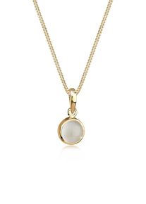 Silberkette Elli "Halskette Klassik Mondstein Edelstein Rund Natur 925 Silber" Gr. 55, gold, Halsketten, Damen, 55,mit Stein, Silber 925 (Sterlingsilber), Silberkette