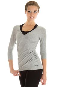 Wickelshirt WINSHAPE "WS3", Damen, Gr. XS, grau (grau melange), 48% Baumwolle, 48% Polyester, 4% Elasthan, V-Ausschnitt, Shirts Wickelshirt, &frac34;-Arm