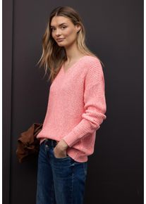 Strickpullover Street One, Damen, Gr. 44, striking coral, Strick, Obermaterial: 100% Baumwolle, meliert, l&auml;ssig geschnitten h&uuml;ftbedeckend, V-Ausschnitt, B&uuml;ndchen, Pullover Strickpullover, mit V-Ausschnitt, Topseller