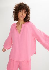 Shirtbluse bonprix "Oversize-Bluse aus Musselin", Damen, Gr. 50, knallrosa, Web, Obermaterial: 100% Baumwolle, oversize normal, V-Ausschnitt, elastischer Bund, Blusen Shirtbluse, Oversize-Passform, mit V-Ausschnitt, aus Baumwolle, 3/4-&Auml;rmeln