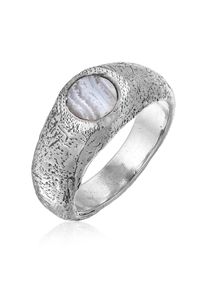 Siegelring HAZE & GLORY "Ring Kreis Achat Blau Fashion 925 Sterling Silber" Gr. 66, silber, Fingerringe, Herren, 66, Silber 925 (Sterlingsilber), Siegelring