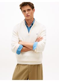 Strickpullover Tommy Hilfiger "SEASONAL STRUCTURE ZIP MOCK", Herren, Gr. XL, ivory petal, Strick, Obermaterial: 100% Baumwolle, unifarben, regular fit normal, Rundhals, eingesetzt Rippb&uuml;ndchen, Pullover Strickpullover, Regular fit mit Troyerkragen