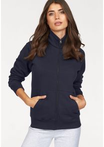 Sweatjacke Fruit of the Loom "Lady-Fit Premium Sweat Jacket", Damen, Gr. XXL (44), blau (marine), angeraute Sweatware, Obermaterial: 70% Baumwolle, 30% Polyester, unifarben, Basic, figurbetont h&uuml;ftbedeckend, Rundhals, Raglan&auml;rmel angesetztes B&uuml;ndchen, Sweatjacken Sweatjacke, mit Rei&szlig;verschluss, Topseller