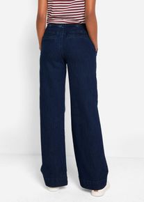 Weite Jeans bonprix "Wide Leg Jeans Mid Waist, Stretch", Damen, Gr. 46, K-Gr, dunkelblau denim (l&auml;nge: kurz), Denim/Jeans, Obermaterial: 82% Baumwolle, 17% Polyester, 1% Elasthan, loose fit lang, Jeans Weite Jeans, Loose Fit Passform, mit elastischem Bund und Tunnelzug
