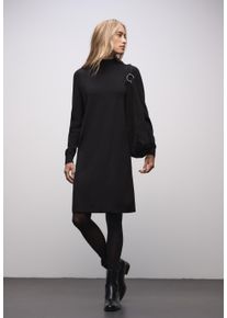 Strickkleid Street One, Damen, Gr. 36, N-Gr, schwarz, Web, Obermaterial: 50% Viskose, 30% Polyester, 20% Polyamid, unifarben, figurumspielend knieumspielend, Rundhals, B&uuml;ndchen, Kleider Strickkleid, mit Stehkragen