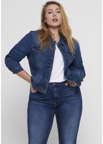 Jeansjacke Only CARMAKOMA "CARWESPA LS JACKET", Damen, Gr. 52, blau (medium blau denim), Denim/Jeans, Obermaterial: 79% Baumwolle, 20% Polyester, 1% Elasthan, used, figurbetont kurz, 1-Knopf-Manschette, Jacken Jeansjacke