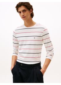 Longsleeve Tommy Hilfiger "STRETCH SLIM STRIPE", Damen, Gr. M, ecru stripe, Single Jersey, Obermaterial: 96% Baumwolle, 4% Elasthan, gestreift, slim fit, Rundhals, Shirts Longsleeve, Rundhals, slim fit, Jersey