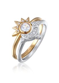 Ring-Set Elli "Ring Mond Sonne Zirkonia 2er Set 925 Sterling Silber vergoldet" Gr. 56, bunt (zweifarbig), Fingerringe, Damen, 56, Silber 925 (Sterlingsilber), Ring-Set