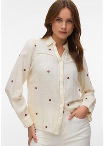 V&eacute;ro Moda Langarmbluse VERO MODA "VMJILLIAN LS SHIRT WVN BTQ", Damen, Gr. S, birch detail:emb. flowers, Web, Obermaterial: 100% Baumwolle, bestickt, unifarben, normal, V-Ausschnitt, Blusen Langarmbluse, Baumwolle