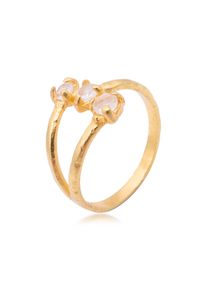 Silberring HAZE & GLORY "Ring Mondstein - Trinity 925 Silber" Gr. 54, gold, Fingerringe, Damen, 54, Silber 925 (Sterlingsilber), Silberring