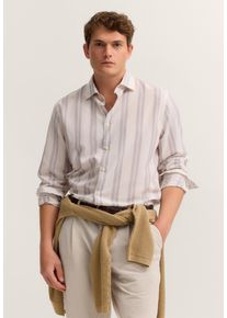 Businesshemd Bugatti "Loose Fit", Herren, Gr. S, Normalgr&ouml;&szlig;en, 80, braun, Canvas, 85% Lyocell, 15% Leinen, gestreift, loose fit, Hemden Businesshemd, gestreift mit Kentkragen