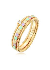 Ring-Set Elli "Ring Multi-Color Emaille 3er Set 925 Silber, mit Kristallen von Swarovski" Gr. 60, gold, Fingerringe, Damen, 60, Silber 925 (Sterlingsilber), Ring-Set