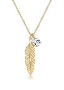 Silberkette Elli "Halskette Feder Boho 925 Silber, mit Kristallen von Swarovski" Gr. 45, gold, Halsketten, Damen, 45, Silber 925 (Sterlingsilber), Silberkette