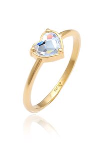 Silberring Elli "Ring Herz Love Kristalle 925 Silber" Gr. 52, gold, Fingerringe, Damen, 52, Silber 925 (Sterlingsilber), Silberring