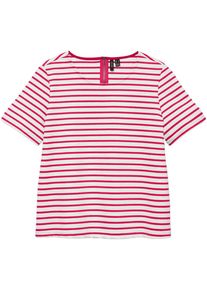 V&eacute;ro Moda Rundhalsshirt VERO MODA "VMABBY SS ZIP TOP JRS NOOS", Damen, Gr. XL, snow wei&szlig; stripes:jazzy, Jersey, Obermaterial: 77% Polyester, 19% Viskose, 4% Elasthan, gestreift, normal, Rundhals, Shirts Rundhalsshirt, Materialmix, regular fit