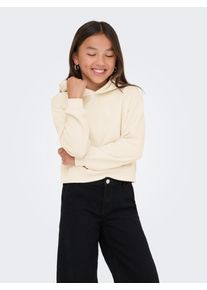Kapuzensweatshirt KIDS Only "KOGSWEAT L/S HOODIE SHORT SWT NOOS", M&auml;dchen, Gr. 146/152, beige (birch), Sweatware, Obermaterial: 60% Baumwolle, 40% Polyester, unifarben, loose fit h&uuml;ftlang, Rundhals, Rippb&uuml;ndchen, Sweatshirts Kapuzensweatshirt