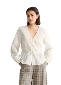 Marc O'Polo Langarmbluse MARC O'POLO DENIM, Damen, Gr. M, silky wei&szlig;, Web, Obermaterial: 100% Baumwolle, relaxed fit h&uuml;ftlang, V-Ausschnitt, elastischer Bund, Blusen Langarmbluse, Schleifendetails relaxed fit aus reiner Bio-Baumwolle