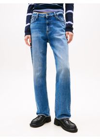 Slim-fit-Jeans Tommy Jeans "KIRA MR SLIM STR BI0134", Damen, Gr. 27, L&auml;nge 32, blau (denim medium), Denim/Jeans, Obermaterial: 99% Baumwolle, 1% Elasthan, slim fit, Jeans Slim-fit-Jeans