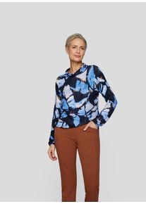 Langarmshirt Rabe, Damen, Gr. 50, blau (marine), Jersey, Obermaterial: 95% Viskose, 5% Elasthan, bedruckt, gerade h&uuml;ftbedeckend, Rundhals, gerader Abschluss, Shirts Langarmshirt, mit Allover-Print und Stehkragen