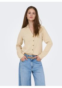 Langarmbluse Only "ONLTHYRA LIFE L/S REGULAR SHIRT NOOS WVN", Damen, Gr. XS, oxford tan, Web, Obermaterial: 100% Baumwolle, unifarben, regular fit h&uuml;ftbedeckend, V-Ausschnitt, Blusen Langarmbluse