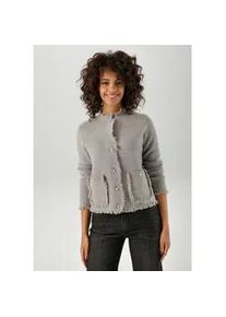 Strickjacke Aniston CASUAL, Damen, Gr. 40, hellgrau, meliert, Feinstrick, Obermaterial: 50% Viskose, 28% Polyester, 22% Polyamid, meliert, l&auml;ssig geschnitten taillenbedeckt, Strickjacken Strickjacke, aufw&auml;ndig mit Franzen verziert, Topseller