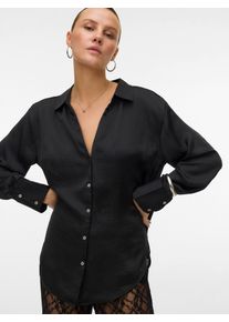 V&eacute;ro Moda Langarmbluse VERO MODA "VMSOMMER LS SHIRT WVN GA NOOS", Damen, Gr. M, schwarz, Web, Obermaterial: 100% Polyester, unifarben, regular fit normal, V-Ausschnitt, Blusen Langarmbluse