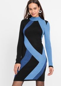 Strickkleid bonprix, Damen, Gr. 40/42 (M), N-Gr, blau (hellblau, dunkelblau graphisch), Obermaterial: 100% Polyacryl, eng, Kleider Strickkleid, aus Polyacryl, eng anliegende Passform, mit Jacquard-Muster