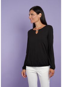 Langarmshirt Seidel Moden, Damen, Gr. 46, schwarz, Jersey, Obermaterial: 95% Viskose, 5% Elasthan, unifarben, regular fit taillenbedeckt, Rundhals, elastischer Bund, Shirts Langarmshirt, MADE IN GERMANY
