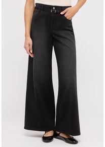 Relax-fit-Jeans Angels "LIVA BELT", Damen, Gr. 46, L&auml;nge 30, anthrazit used, Denim/Jeans, Obermaterial: 92% Baumwolle, 6% Polyester, 2% Elasthan, relaxed fit lang, Jeans Relax-fit-Jeans, mit sehr weitem Bein und G&uuml;rtel