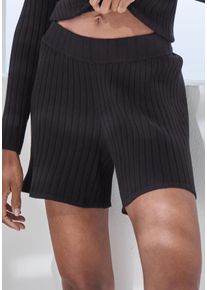 Shorts French Connection, Damen, Gr. 40/42, N-Gr, schwarz, Rippstrick, Obermaterial: 50% Viskose (LENZING&trade; ECOVERO&trade;), 28% Polyester, 22% Polyamid, unifarben, bequem kurz, Hosen Shorts, in lockerer Weite, Loungewear