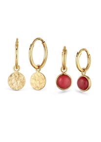 Ohrstecker-Set Elli "Ohrringe Creolen Set Pl&auml;ttchen Achat Rot 925 Sterling Silber vergoldet" Gr. 22, gold, Ohrringe, Damen, Silber 925 (Sterlingsilber), Ohrstecker-Set