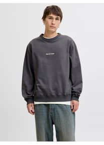 Jack & Jones Sweatshirt JACK & JONES "JORNORREBRO EMB SWEAT CREW NOOS", Herren, Gr. M, grau (asphalt), angeraute Sweatware, Obermaterial: 89% Baumwolle, 11% Polyester, unifarben, relaxed fit normal, Rundhals, Rippb&uuml;ndchen, Sweatshirts Sweatshirt, mit Logo Print