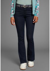 5-Pocket-Jeans Kangaroos, Damen, Gr. 46, N-Gr, blau (rinsed), Denim/Jeans, Obermaterial: 98% Baumwolle, 2% Elasthan, Basic, bootcut fit lang, Jeans 5-Pocket-Jeans, ausgestellte Beinform, Used-Waschung, normale Leibh&ouml;he