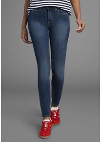 Slim-fit-Jeans Arizona "Shaping", Damen, Gr. 46, N-Gr, blau (dunkelblau us), Jeans, Obermaterial: 79% Baumwolle, 19% Polyester, 2% Elasthan, Basic, sehr schmal lang, Jeans Slim-fit-Jeans, enge Passform, R&ouml;hrenjeans, Used-Look-Waschung, hohe Leibh&ouml;he, Topseller
