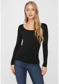 V&eacute;ro Moda Langarmshirt VERO MODA "VMMAXI", Damen, Gr. L, schwarz, Jersey, Obermaterial: 95% Baumwolle, 5% Elasthan, Basic, sehr figurbetont h&uuml;ftlang, Rundhals, Shirts Langarmshirt, aus Bio-Baumwolle, Topseller