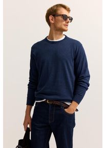 Rundhalspullover Bugatti "Regular Fit", Herren, Gr. M, 370, marine, Strick, 100% Baumwolle, unifarben, regular fit, Rundhals, Rippb&uuml;ndchen, Pullover Rundhalspullover, Basic Essential aus reiner Baumwolle